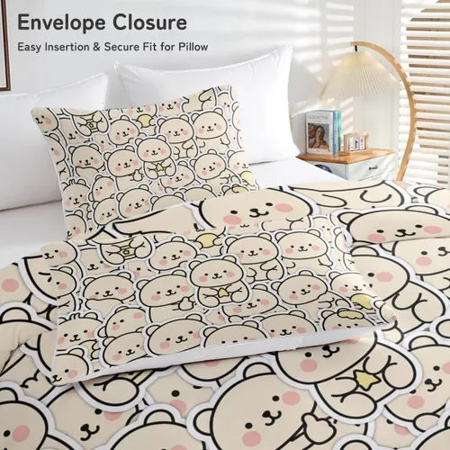 Miniatura 3 de Cute Bear Duvet Cover Set Twin, 3 Pieces Soft Neutral Bedding Calming Cozy Comforter Cover Set Minimal Kawaii Bedroom Decor Microfiber for Relaxing