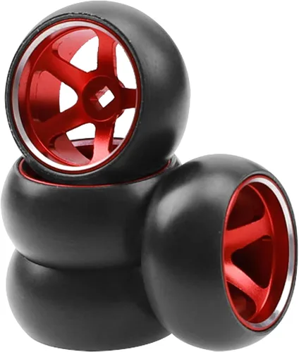 Paquete de 4 neumáticos de plástico para automóvil de 0.98 x 0.59 pulgadas 1/28 pulgadas con llantas de metal compatibles con Wltoys K969 K989 P929