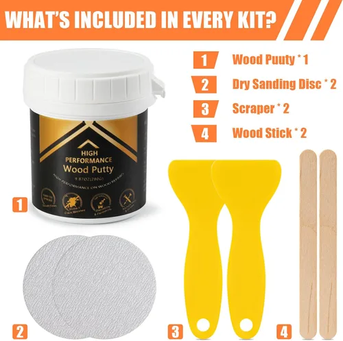 Miniatura 6 de Deuvuo Relleno de madera, relleno de masilla de madera blanco, nuestro relleno de grano de madera ofrece una solución rápida y duradera para 9.87oz