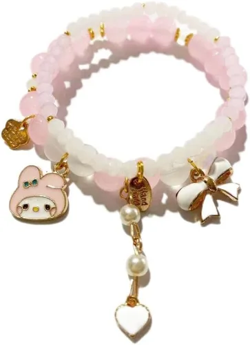 INENIMARTJ Kawaii Bracelets Set Crystal Beads Bracelet Cute Cartoon Elastic Beaded Pearl Bracelets Jewelry for Girls Women Bff Friendship Gift