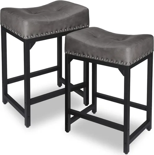 Miniatura 13 de Juego de 2 taburetes de bar de altura de mostrador para isla de cocina, taburetes de bar negros de 24 pulgadas, taburetes de bar sin espalda
