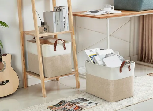 Miniatura 8 de DECOMOMO Cestas de almacenamiento extra grandes, contenedores de almacenamiento de tela con asas para organizar estantes, juguetes, guardería, Beige