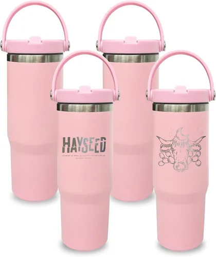 Miniatura 58 de Vaso de 30 onzas con asa superior, vaso aislado al vacío de doble pared con popote abatible, taza de café de viaje de 30 onzas con recubrimiento