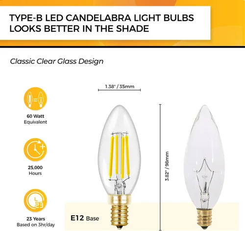 Miniatura 2 de Hizashi - Focos de candelabro LED E12, B11 tipo B, regulables, equivalente a 60 W, 5,000 K, luz diurna, 90+CRI, 6 W, 550 lúmenes, certificación UL
