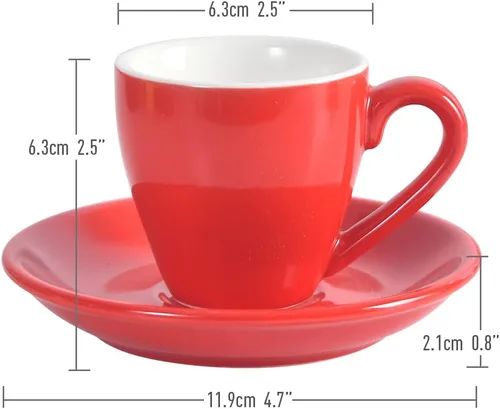 Miniatura 2 de Taza de café espresso de porcelana ionEgg con platillo, taza de café expreso, 80ml/2.7Oz, color rojo..