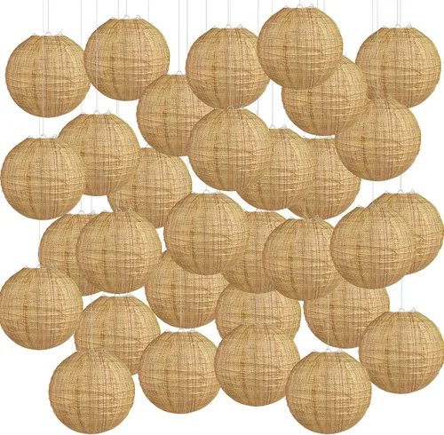 Miniatura 9 de 10 linternas de papel de arpillera de 8 pulgadas, linternas de papel redondas chinas colgantes de arpillera, faroles de papel de impresión