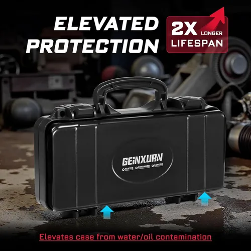 Miniatura 5 de Geinxurn Caja de herramientas negra de 11 pulgadas, estuche de herramientas portátil de acero resistente con pestillo de seguridad y asa