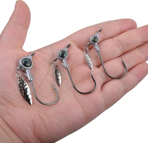 Miniatura 7 de Juego de cabezas de plantilla de pesca, 15/20 piezas de anzuelos de cabeza de plantilla de pesca Underspin jig Heads Jig Hook Lure con cabeza