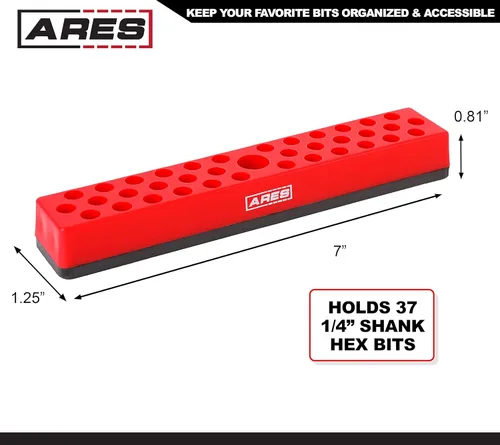 Miniatura 2 de ARES 60011 - Organizador de brocas hexagonales rojo de 37 agujeros con base magnética fuerte, mantén tus brocas favoritas de especialidad, taladro