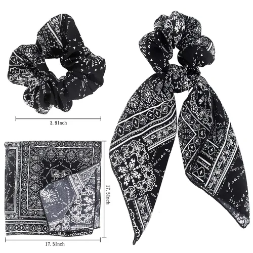 Miniatura 2 de Bufanda para el cabello, coleta de caballo con 6 bufandas, estampado de flores de cachemira, material de gasa, para mujeres y niñas, accesorios