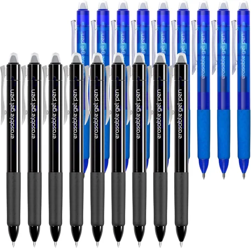 Miniatura 12 de Vanstek 18 bolígrafos de gel retráctiles borrables negros con clic, punta fina (0.7), haz que los errores desaparezcan, agarre cómodo premium, tinta