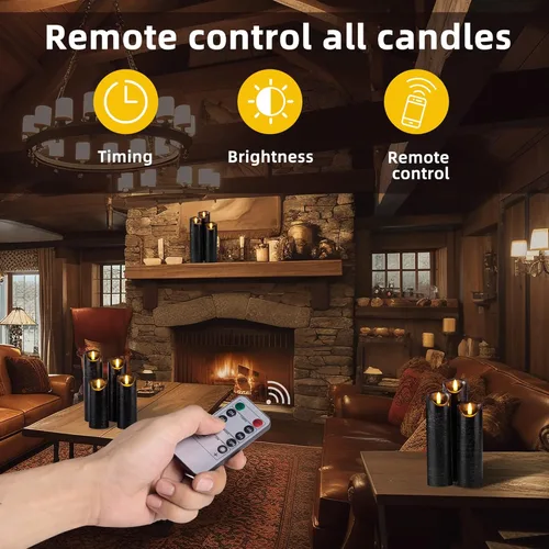 Miniatura 4 de Hausware Juego de 9 velas sin llama que funcionan con pilas, velas eléctricas parpadeantes de cera real con temporizador de control remoto