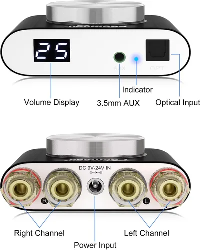 Miniatura 4 de Facmogu M6 200W Mini amplificador de potencia Bluetooth 5.0, amplificador de audio HiFi estéreo mini de 100Wx2 de doble canal con entrada Negro