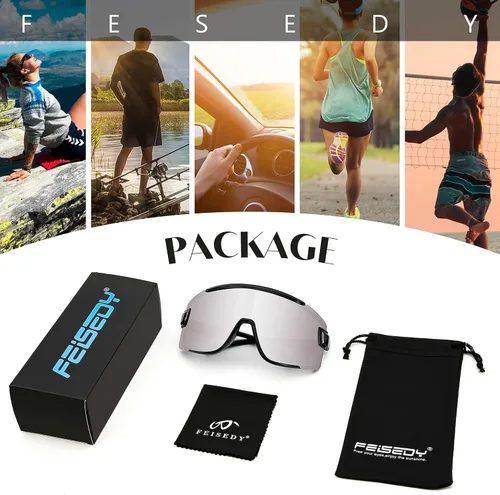 Miniatura 6 de FEISEDY Gafas de ciclismo para hombres y mujeres, gafas de sol deportivas de los años 80, gafas de esquí, conducción, pesca, ciclismo, protección