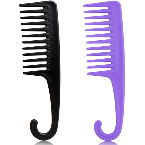 Peine de dientes anchos y grandes, 2 piezas, peines de ducha con gancho para cabello rizado mojado, peines de cepillo de pelo grande premium para