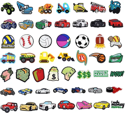 Miniatura 9 de 20/50 dijes para zapatos, camiones mixtos, automóviles, dinero, deportes, béisbol, PVC, decoración de zapatos para adolescentes, hombres, regalos