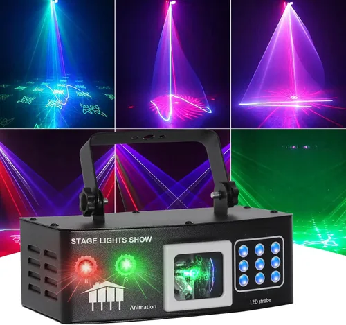 Luces láser para DJ, luces de fiesta Pro 4 en 1 con activación por sonido y control DMX, espectáculo de luz láser RGBW y efecto de haz UV, luz láser
