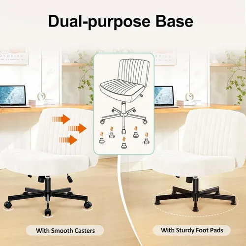 Miniatura 4 de Silla cruzada con ruedas, silla de escritorio de oficina con patas cruzadas de tela acolchada gruesa con cojín de resorte de bolsillo, base de doble