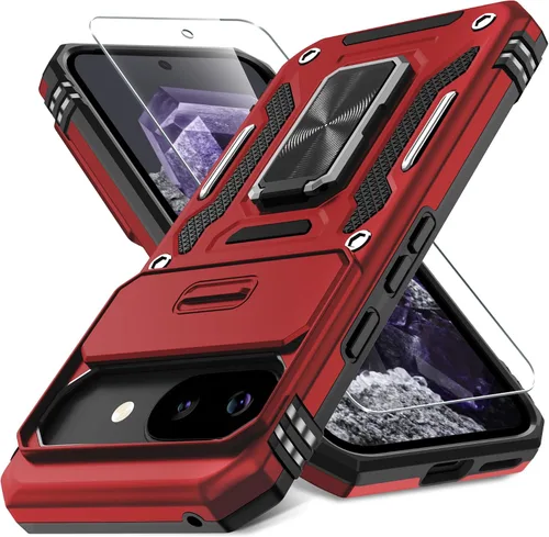 Miniatura 28 de DEERLAMN Funda para Google Pixel 8 con cubierta deslizante para cámara + protector de pantalla (1 paquete), soporte de anillo giratorio grado