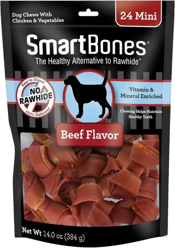 Miniatura 15 de SmartBones Mini masticables con mantequilla de maní real, 24 unidades, masticables sin piel cruda para perros (el embalaje puede variar)