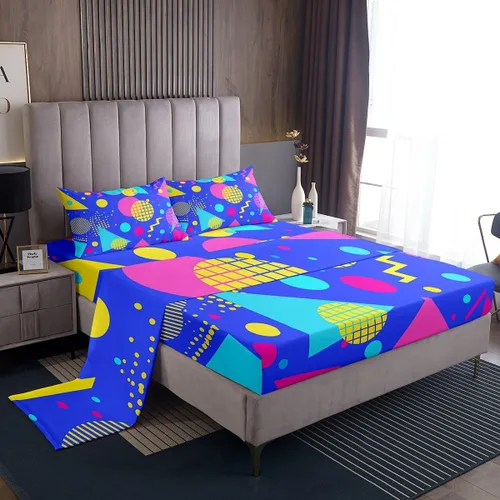 Miniatura 12 de Erosebridal Sábana bajera ajustable de los años 80, juego de sábanas geométricas de los años 80 y 90, decoración de Memphis, 80 estilos para Multi 04