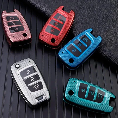 Miniatura 7 de Funda para llavero de coche con textura de fibra de carbono de TPU con llavero para Hyundai Elantra Solaris Tucson I30 Ix35 Genesis Santa Fe Jacket