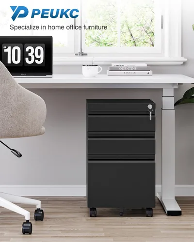 Miniatura 4 de PEUKC Archivador de 2 cajones con cerradura, archivador de metal debajo del escritorio para tamaño carta/legal/A4 para oficina en casa, archivadores