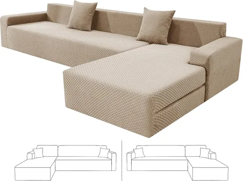 Miniatura 25 de ZNSAYOTX Fundas para sofá modular, fundas elásticas de jacquard con parte inferior elástica para sofá modular en forma de L, 2 protectores de sofá