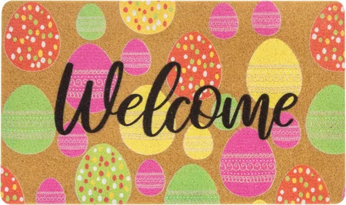 Felpudo de bienvenida de Pascua al aire libre, colorido, huevos de Pascua, fibra de coco sintético, alfombra de entrada, resorte antideslizante,