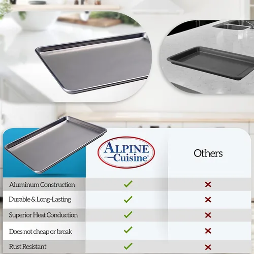 Miniatura 7 de Alpine Cuisine Bandeja de aluminio para hornear de media hoja de 18 pulgadas, bandeja para hornear galletas con borde