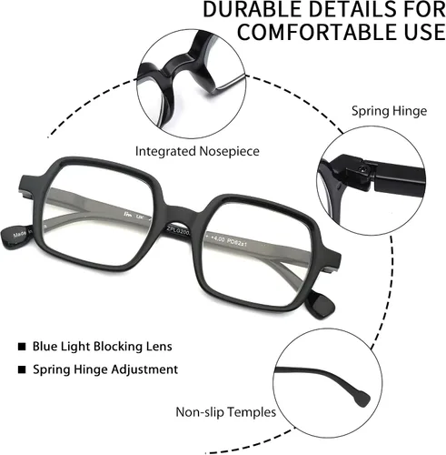 Miniatura 3 de JM 4 Pack Square Reading Glasses, Blue Light Blocking Computer Reader for women men, Spring Hinge