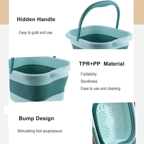 Miniatura 6 de Bañera de pies plegable de 15 L (4 GL) con asa, masajeador de pies para pies secos y agrietados, cubo de pies de plástico