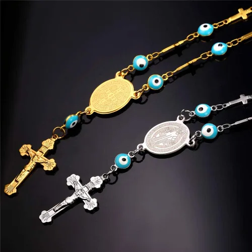 Miniatura 7 de U7 Christian Bracelets Stainless Steel 18K Gold Plated Cross Bracelet, Saint Bendict Bracelet, Rosary Bracelets for Men Women