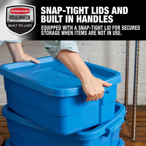 Miniatura 5 de Rubbermaid Roughneck Tote - Paquete de 6 unidades, 10 galones, fabricado en Estados Unidos, color azul patrimonio, contenedores de almacenamiento