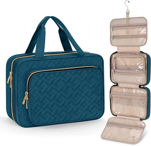 Miniatura 18 de Bolsa de aseo Wedama para mujer, bolsa de viaje grande para cosméticos, bolsa de aseo colgante para baño, bolsa de maquillaje impermeable de PVC Rosa