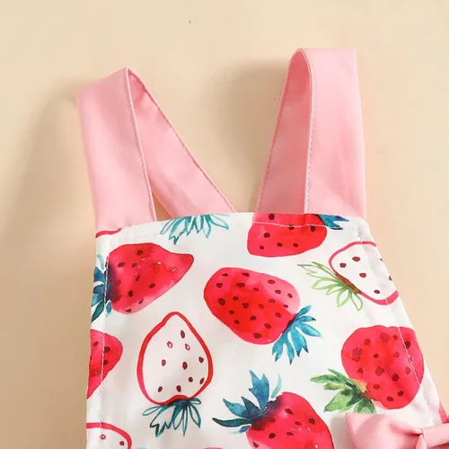 Miniatura 4 de LBDFBJY Mameluco sin mangas para bebé y niña, sin espalda, estampado de fresa, de verano, de una pieza, con diadema