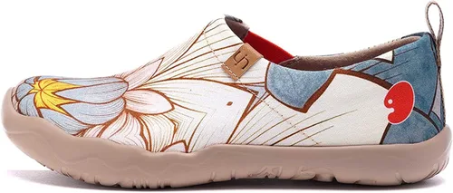 UIN - Zapatos deportivos informales tipo mocasines para mujer, diseño tejido con pintado artístico, sin cordones, cómodos y suaves para caminar