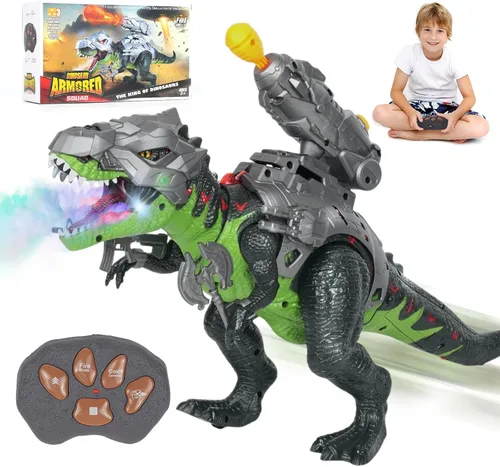 Miniatura 7 de Juguetes de dinosaurio a control remoto para niños de 3 a 5 a 7 años, juguetes de dinosaurio T Rex mejorados con luz cambiante, spray de 7