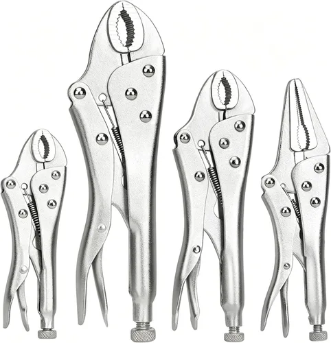 FASTPRO Juego de alicates de bloqueo de 4 piezas, alicates de agarre Vice Grips incluidos 5", 7", 10" mandíbula curva y mandíbula recta de 6-1/2"