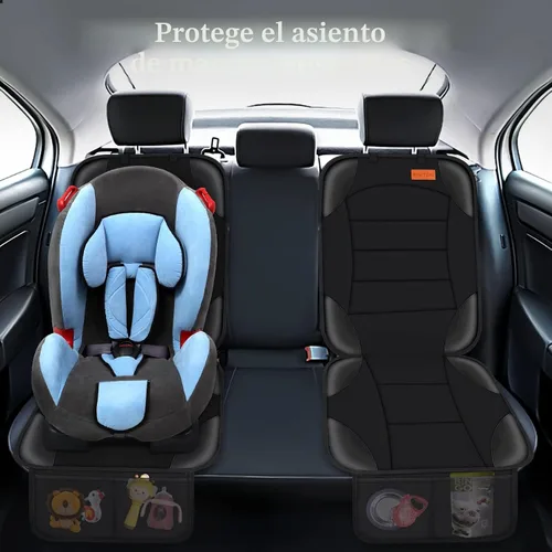 Miniatura 8 de Siivton Protector de Asiento de Coche para Asiento de Niño, Funda Impermeable para Asientos de Cuero y Tela, 2 Bolsillos de Malla, Fondo Negro