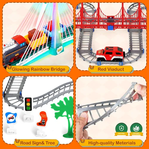 Miniatura 6 de Letapapa Juego de tren eléctrico para niños de 4 a 8 años, regalos de Navidad y cumpleaños para niños de 3 4 5 6 años, vías de tren para niños