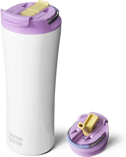 Miniatura 9 de BOTTLE BOTTLE Vasos de café aislados con tapa de doble uso y pajita, taza de café de viaje con doble pared para mujer y hombre, vaso de acero Flores