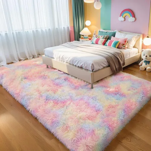 Miniatura 81 de KCHOWUA Alfombras Esponjosas y Peludas de Unicornio para Dormitorio de Niñas, 3x5 pies Lavable Antideslizante Alfombra de Área Shag Peluda para Sala