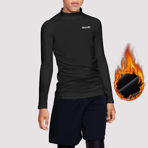 Miniatura 2 de TELALEO Boys' Girls' Long Sleeve Compression Shirts Thermal Fleece Lined Kids Athletic Sports Tops Leggings Baselayer Set