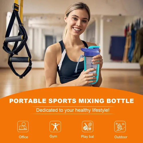 Miniatura 4 de Botella agitadora de proteínas de 20 onzas, botellas deportivas para mezclas de proteínas con batidora, botella mezcladora, taza agitadora portátil