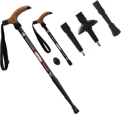 Bastón de trekking de aleación de aluminio con bloqueo rápido antichoque, muleta de caña ajustable para montañas, trekking y senderismo, ultraligero
