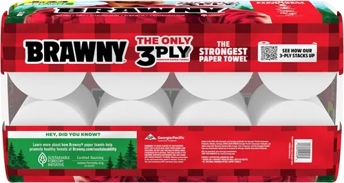 Miniatura 2 de Brawny Tear-A-Square - Toallas de papel cuadradas de 3 capas, 8 rollos triples = 24 rollos regulares, fuertes, absorbentes y duraderas con 3 tamaños