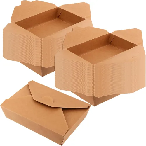 Miniatura 8 de JEUIHAU Paquete de 50 cajas de 45 onzas de papel kraft marrón para llevar, recipientes chinos para llevar, resistentes a fugas y grasa