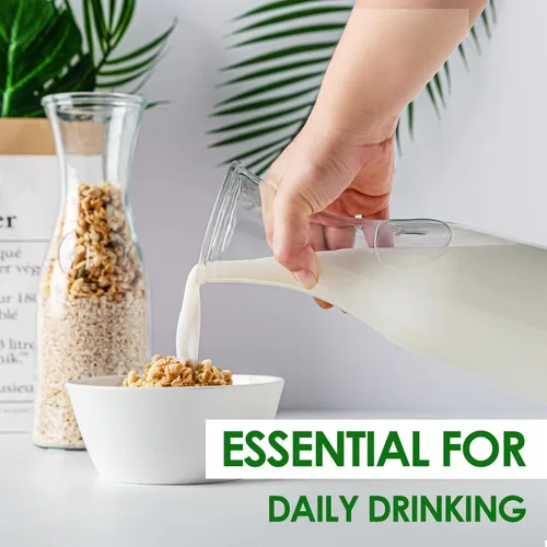 Miniatura 5 de Jarras de vidrio con tapas de bambú, 4 piezas de 1 litro para bebidas de 1 litro, juego de jarras para barra de mimosa, contenedor de jugo