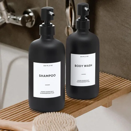 Miniatura 6 de HOMCDALY Dispensador de champú y acondicionador, paquete de 3 botellas recargables de champú y acondicionador de 21 onzas, dispensador de bomba